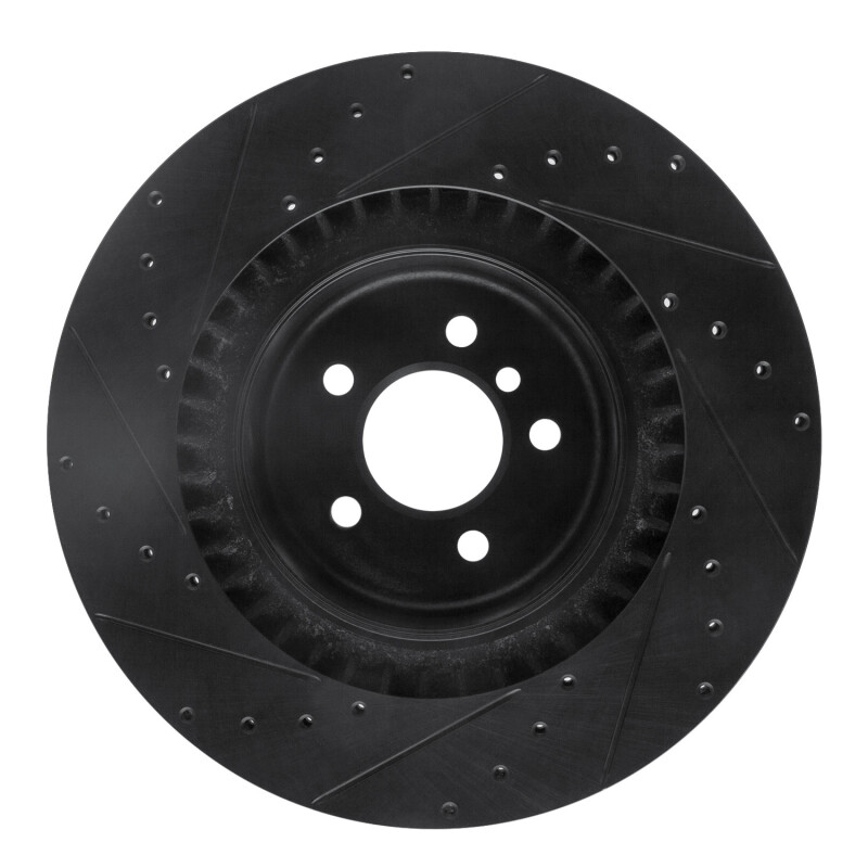BMW X6 Brake Rotor (1) - Rear Right - R1 Concepts - Drilled & Slotted - Black - `10-`14